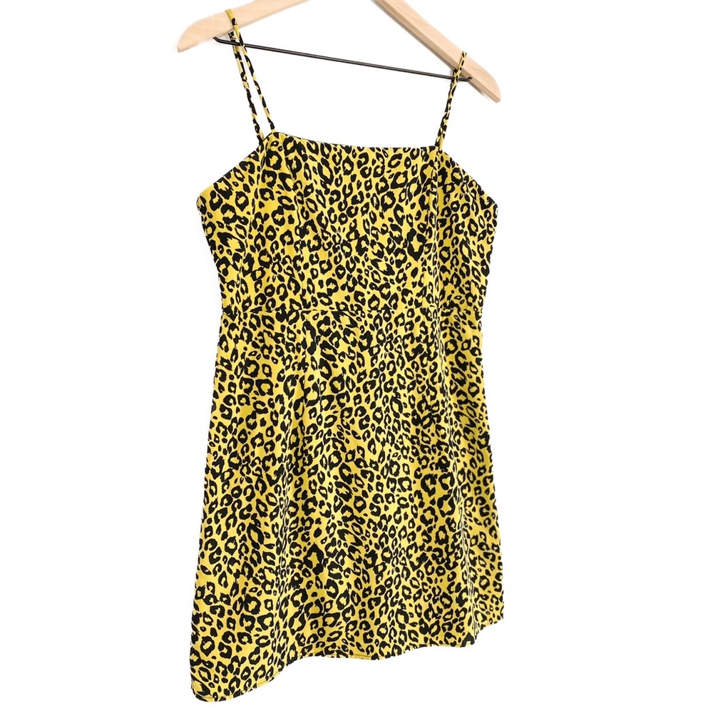 Emory Park Leopard Cheetah Spaghetti Strap Mini Dress, Neon Yellow - Size L - Picture 3 of 9